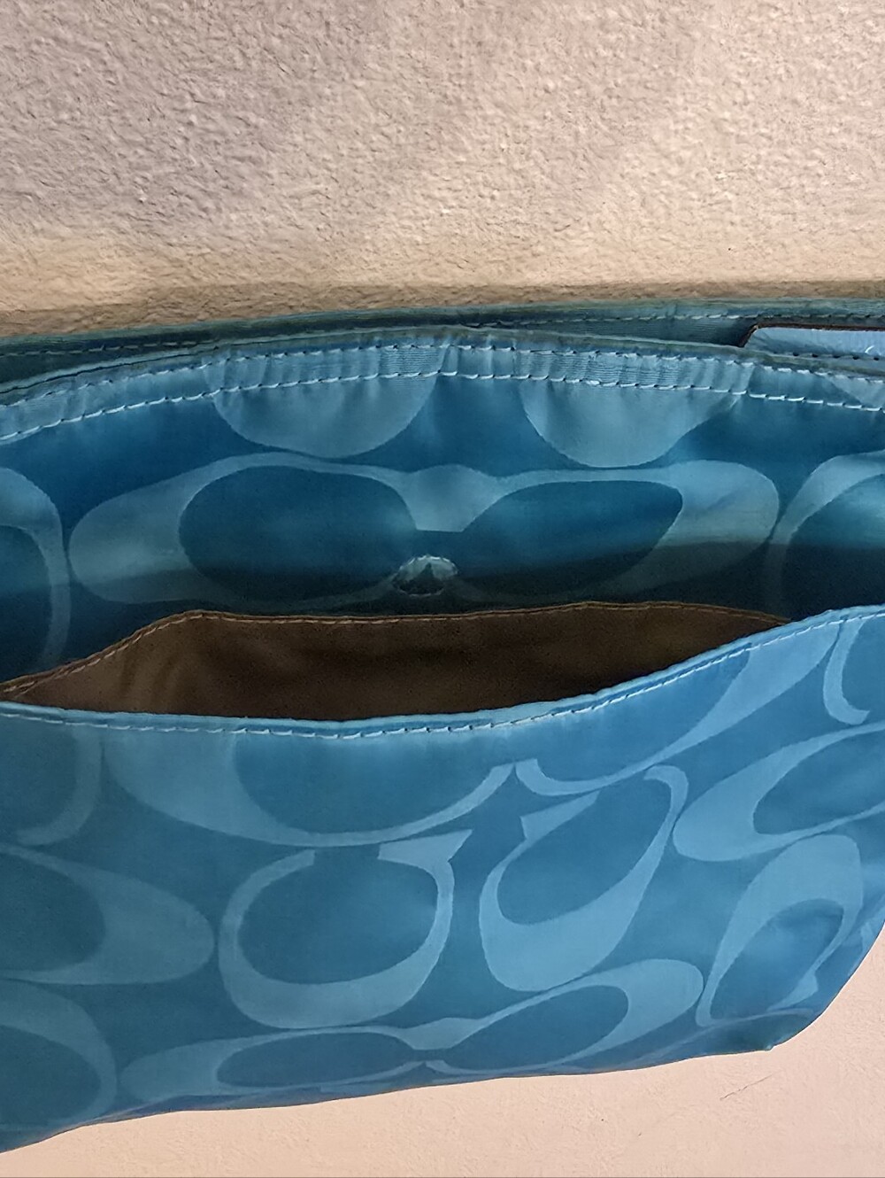 Coach Signature C Getaway File Crossbody Slim Bag Purse Teal Blue Nylon #F77408 - Picture 9 of 16
